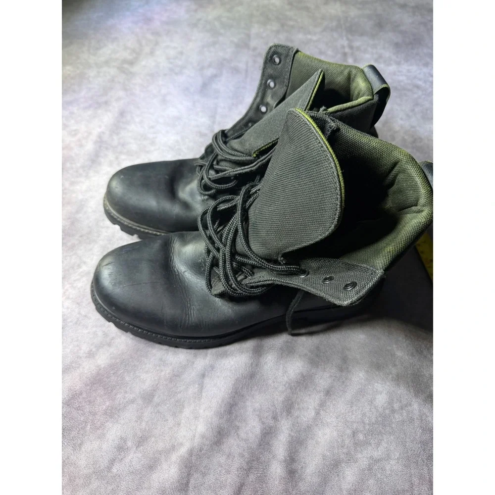 Timberland ReBOTL Black Leather Canvas Utility Boots Mens Lug Sole Reflective